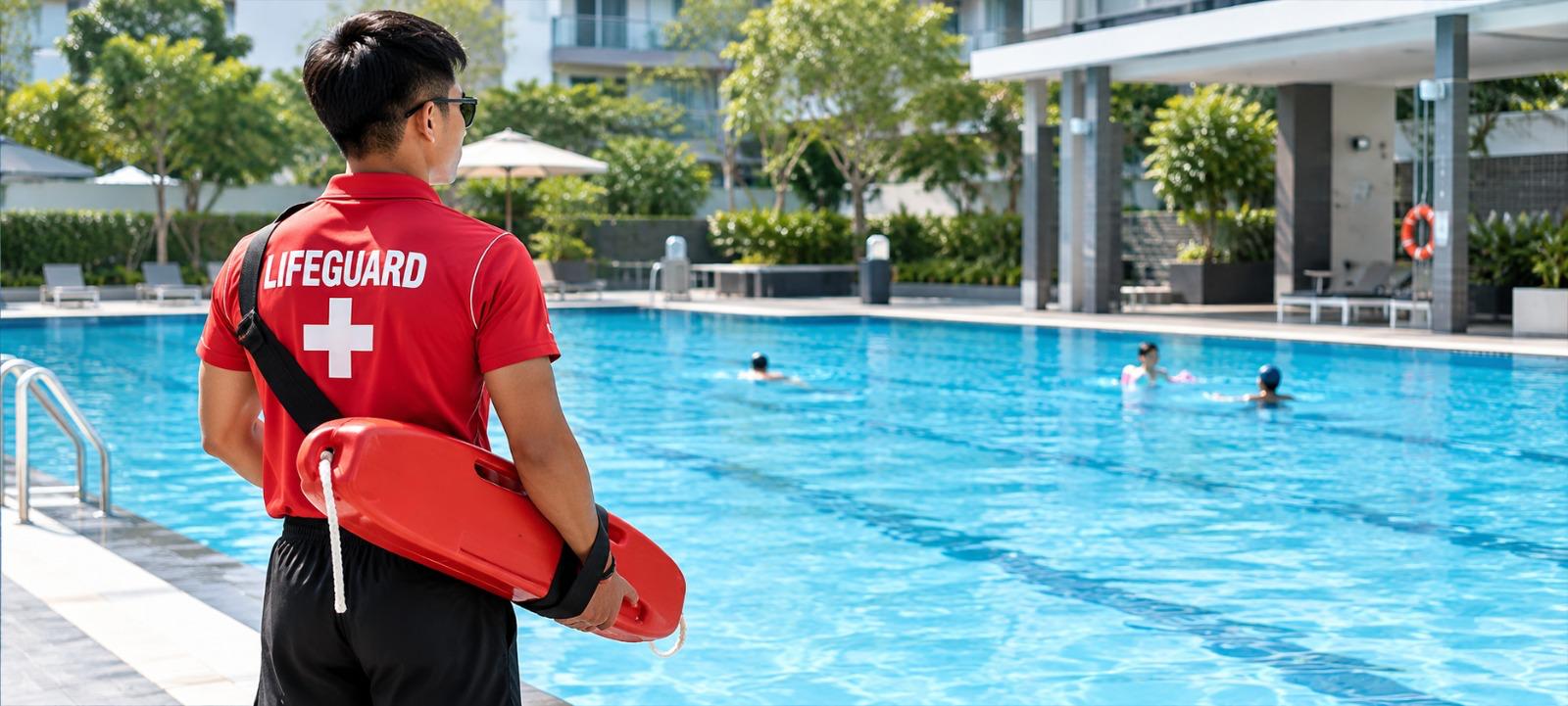 Lifeguard on duty at a swimming pool